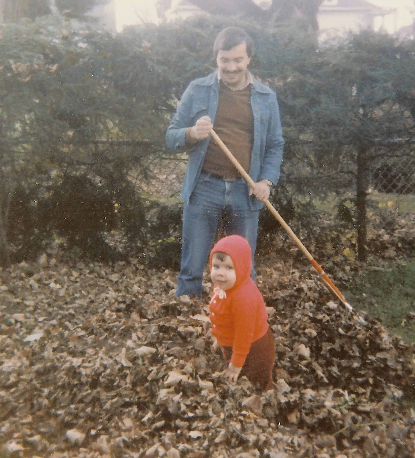 Bert and Danny raking leaves