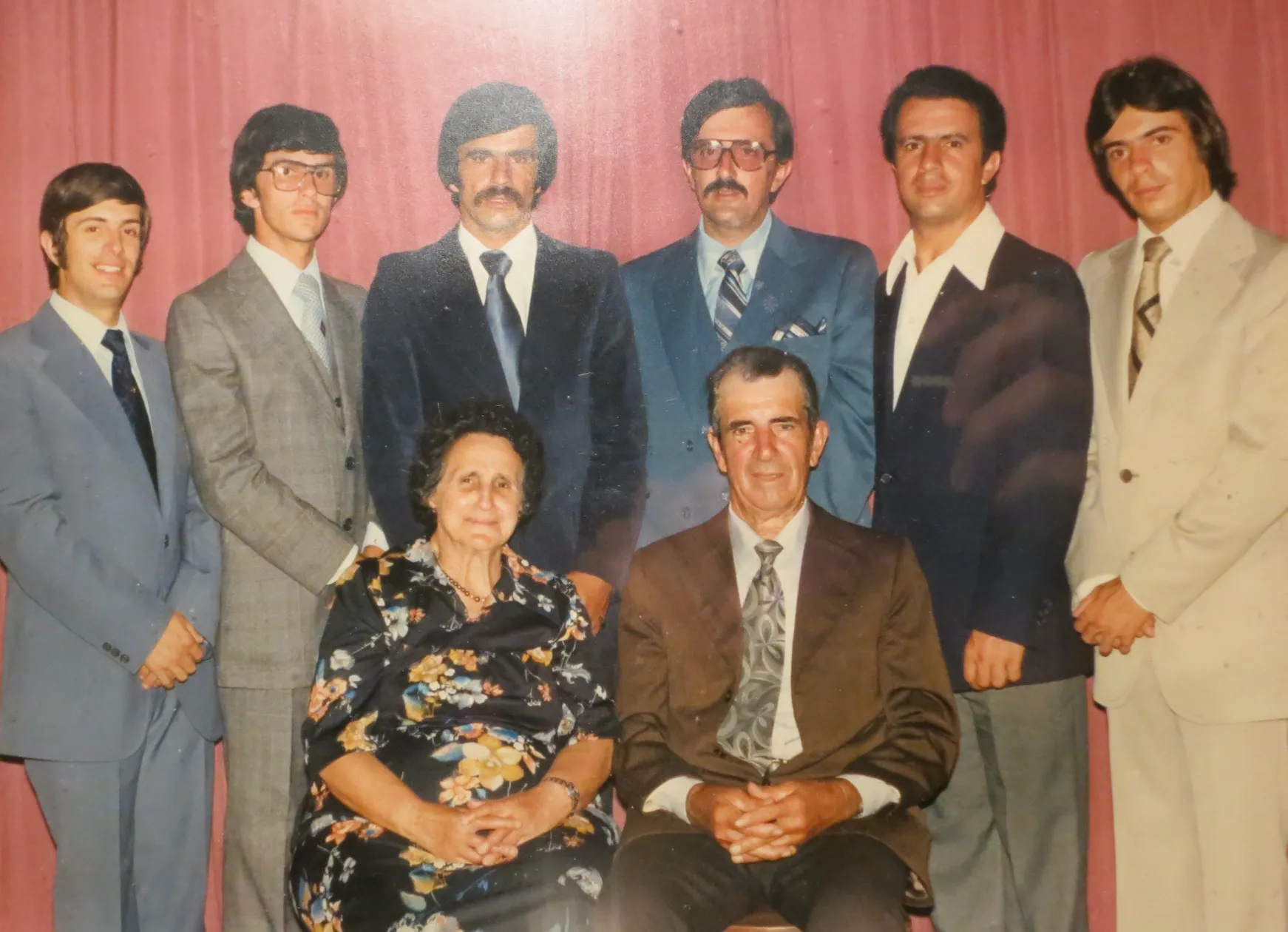 The Lourenço family. Back row: David, Nélio, Daniel, Antonio, João, Adalberto. Seated: Maria La-Salete and Manuel, early 1980s.
